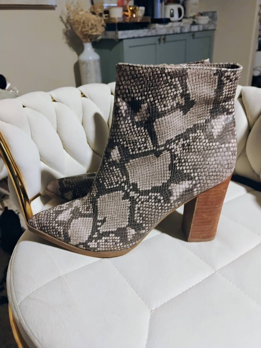 Carlos by Carlos Santana Taupe Snake-Print Block Heel Booties